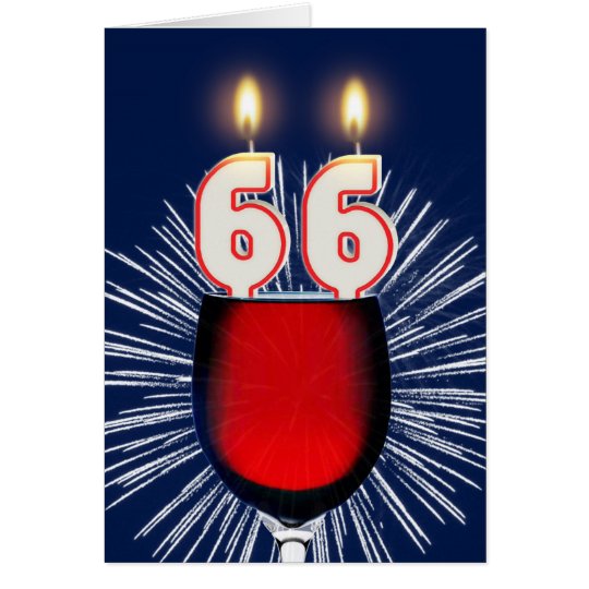 Tarjeta 66.o Cumpleaños con el vino y las velas