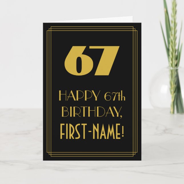 Tarjeta 67º cumpleaños ~ Art Deco Inspirado Aspecto "67" y (Anverso)