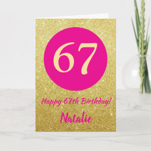 Tarjeta 67.ª feliz cumpleaños Purpurina de oro y rosado ca