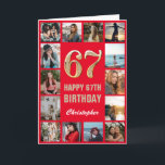 Tarjeta 67.º feliz cumpleaños Collage de fotos rojo y oro<br><div class="desc">67.ª tarjeta de cumpleaños feliz de Collage de fotos rojo y oro. Para una mayor personalización,  haga clic en el botón "Personalizar" y utilice nuestra herramienta de diseño para modificar esta plantilla.</div>