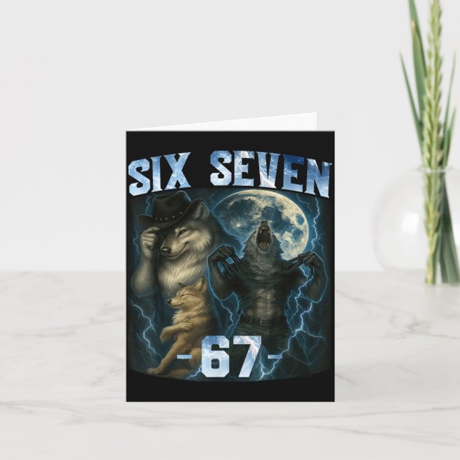 Tarjeta 67 Alpha Wolf Meme Funny Graphic Tee Six Seven Hum (Anverso)