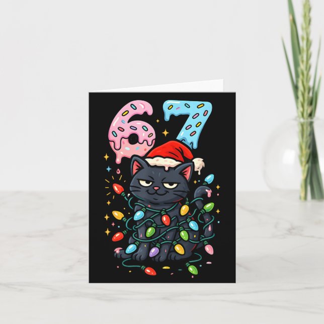 Tarjeta 67 Black Cat Christmas Ice Cream Drip Santa Hat Si (Anverso)