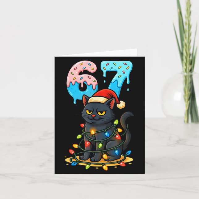 Tarjeta 67 Black Cat Santa Hat Christmas Lights Drip For G (Anverso)