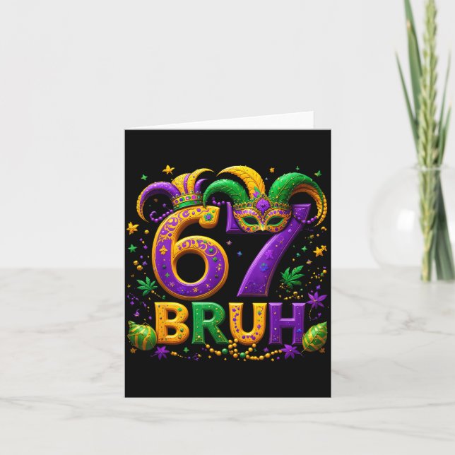 Tarjeta 67 Bruh Jester Hat Feather Mask Mardi Gras Fleur D (Anverso)