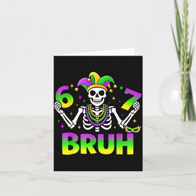 Tarjeta 67 Bruh Mardi Gras Skeleton For Kids Boys Men New  (Anverso)