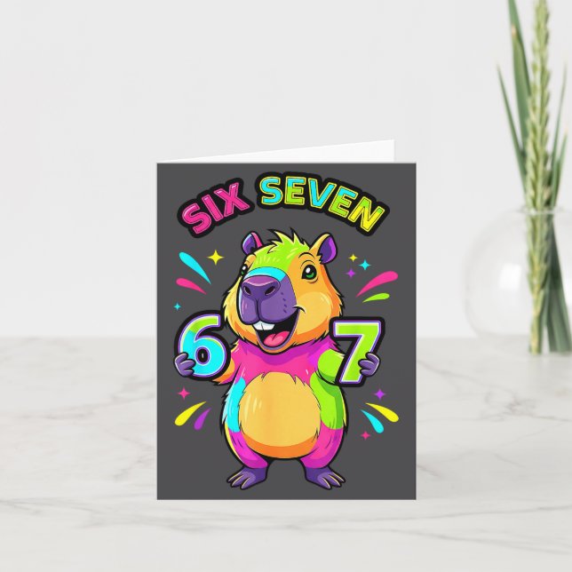 Tarjeta 67 Cartoon Capybara Seven Six Gift (Anverso)