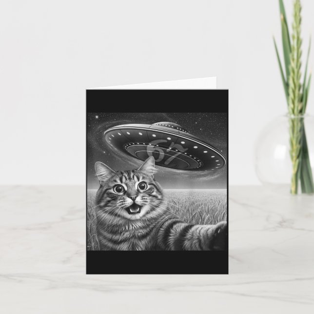 Tarjeta 67 Cat Selfie With Alien Ufos Funny Cat Six Seven  (Anverso)