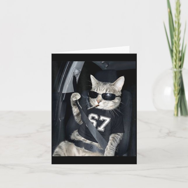 Tarjeta 67 Cat Wearing Sungles Gen Alpha Smoking Cat  (Anverso)