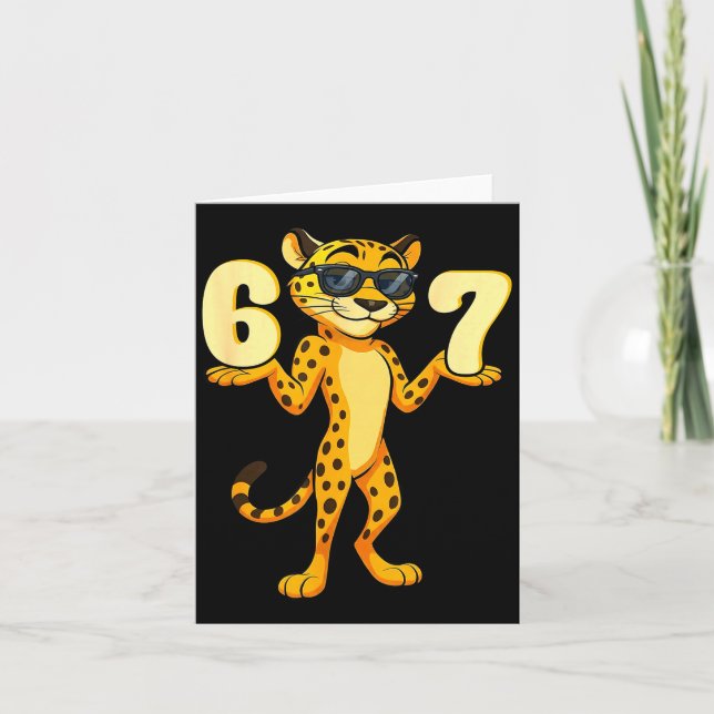 Tarjeta 67 Cheetah Meme Six Seven Hands Motion Kids Teens  (Anverso)