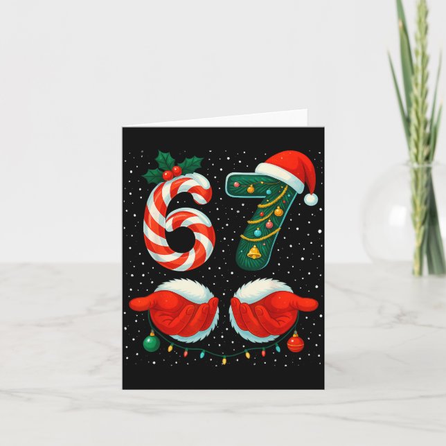 Tarjeta 67 Christmas 6 7 Meme Pajamas Holiday Gen Alpha Sl (Anverso)