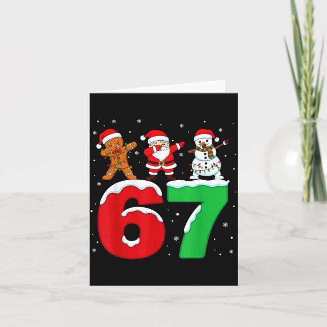 Tarjeta 67 Christmas Dabbing Santa Snowman Funny Six Seven (Anverso)