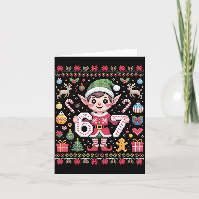 Tarjeta 67 Christmas Elf Ugly Sweater Cute 6 7 Meme Xmas B (Anverso)