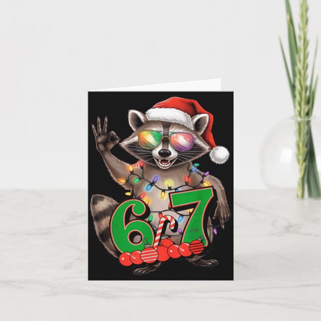 Tarjeta 67 Christmas Funny Raccoon Festive 6-7 Meme Boys G (Anverso)