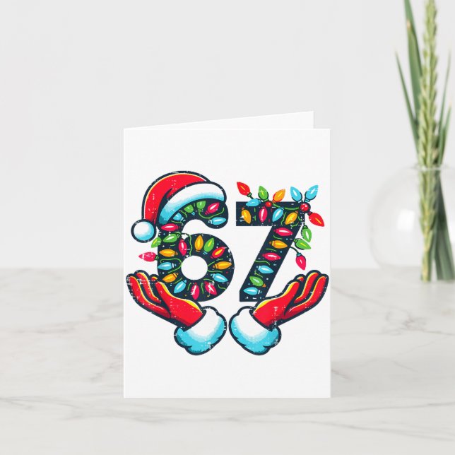 Tarjeta 67 Christmas Lights Funny Christmas 6 7 Meme Xmas  (Anverso)