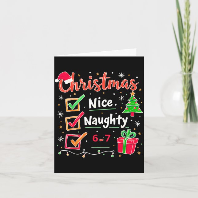 Tarjeta 67 Christmas Nice Naughty List Funny 6-7 Meme  (Anverso)
