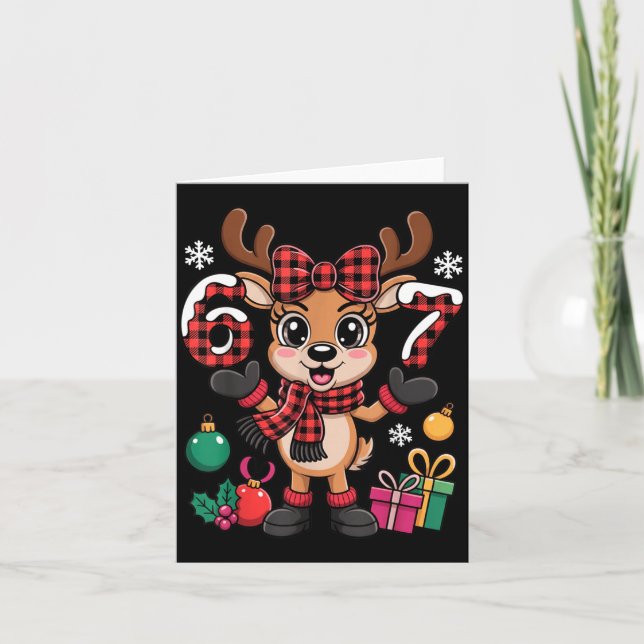 Tarjeta 67 Christmas Outfit Women Meme Reindeer Six Seven  (Anverso)