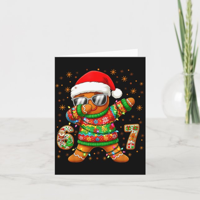 Tarjeta 67 Christmas Six Seven Meme Gingerbread Santa Ligh (Anverso)