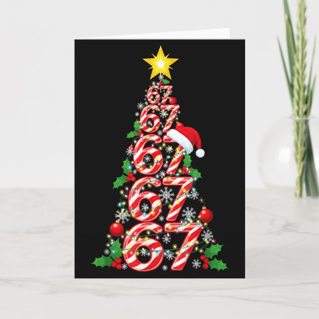 Tarjeta 67 Christmas Tree Candy Cane Holiday Six Seven Mem (Anverso)