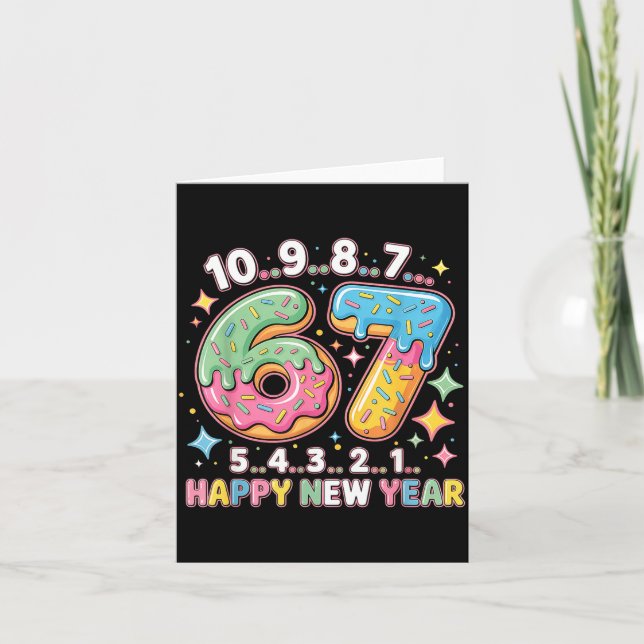 Tarjeta 67 Countdown Happy New Year 2026 Funny Donut Numbe (Anverso)