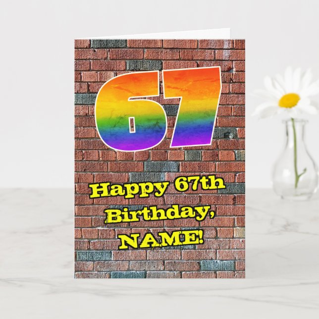 Tarjeta 67° cumpleaños: Arcoiris de inspiración divertida  (Planta pequeña)