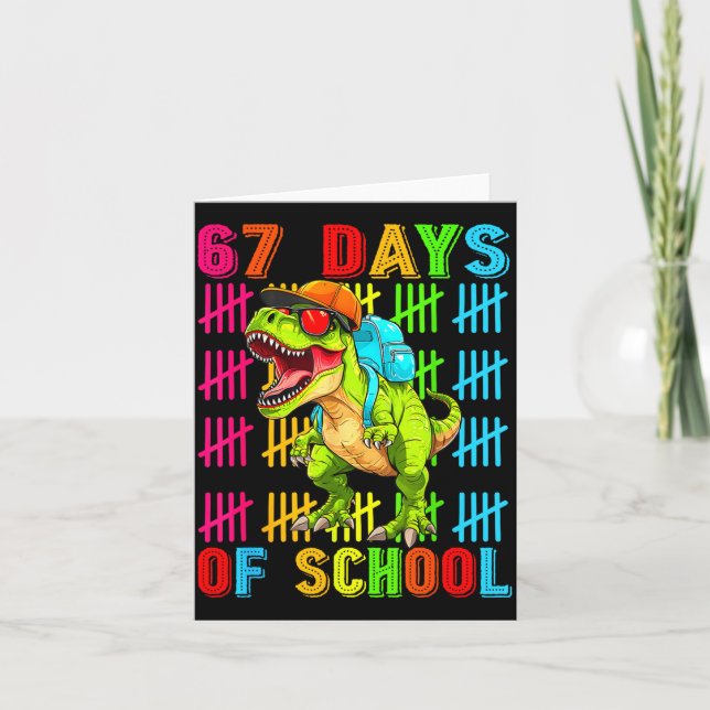 Tarjeta 67 Days Of School 67th Day Dinosaur For Boys Mens  (Anverso)