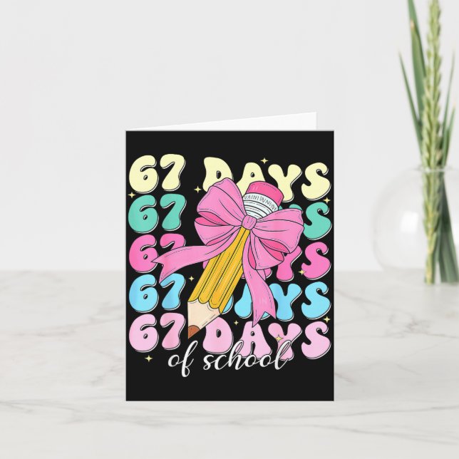 Tarjeta 67 Days Of School Coquette Bow Pencil Teacher Cute (Anverso)