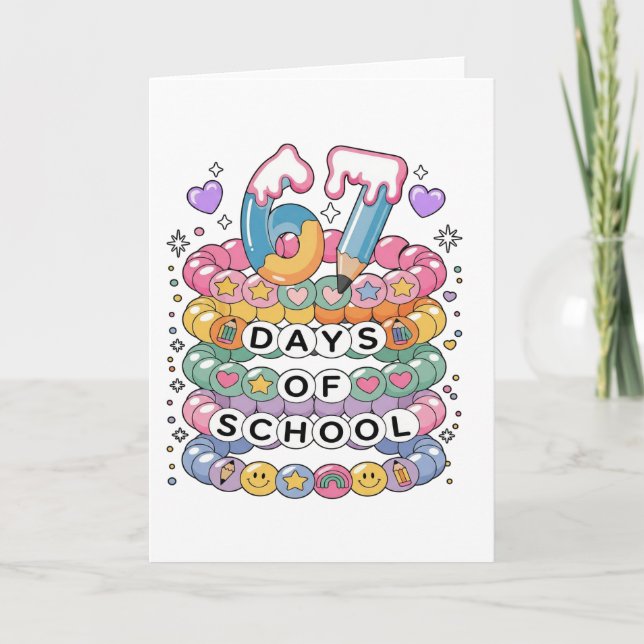 Tarjeta 67 Days of School Cute Teacher Colorful Classroom (Anverso)
