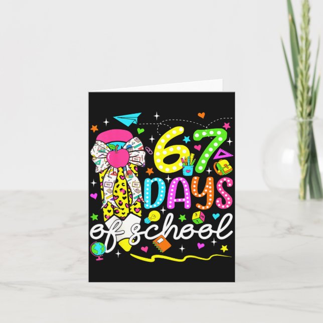 Tarjeta 67 Days Of School Girls Coquette Bow Pencil 67 Day (Anverso)