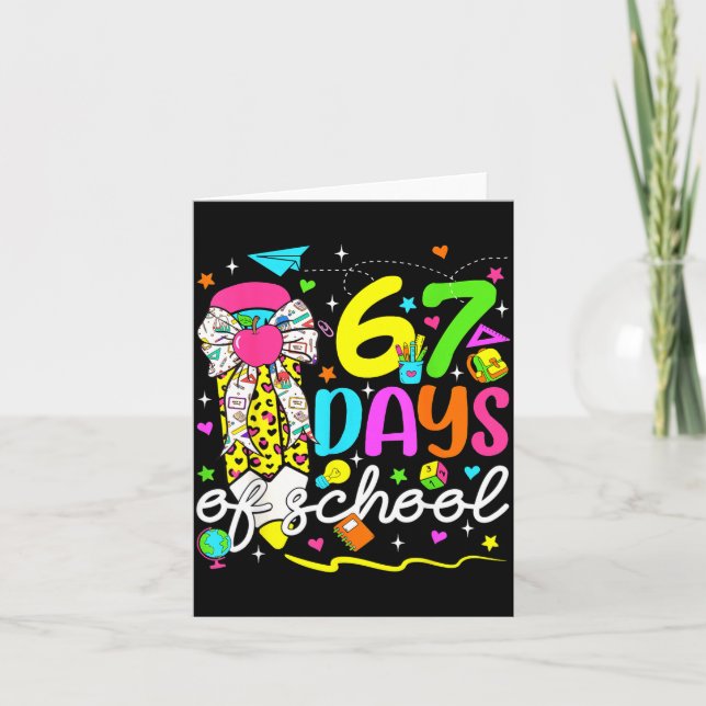 Tarjeta 67 Days Of School Girls Coquette Bow Pencil 67 Day (Anverso)