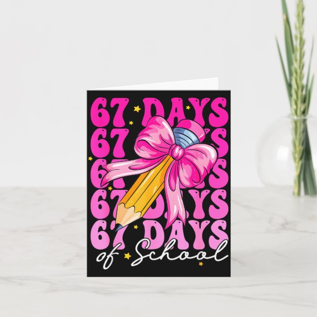 Tarjeta 67 Days Of School Girls Coquette Bow Pencil Teache (Anverso)