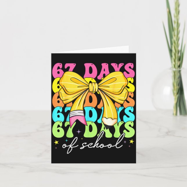 Tarjeta 67 Days Of School Pencil Coquette Bow 67th Day Of  (Anverso)