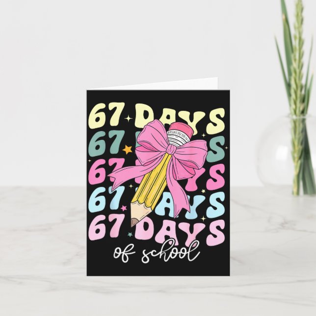 Tarjeta 67 Days Of School Pencil Coquette Bow 67th Day Of  (Anverso)