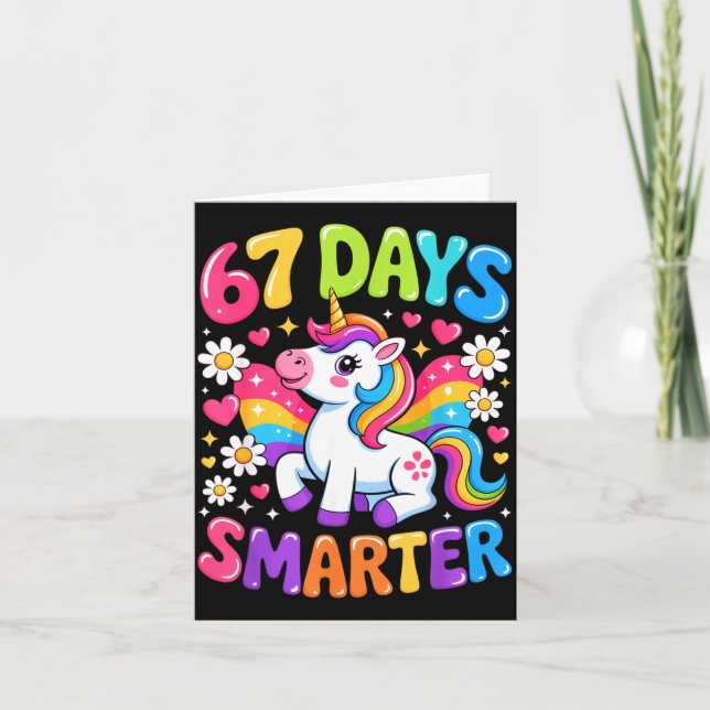 Tarjeta 67 Days Smarter Unicorn Rainbow 67th Day Of School (Anverso)
