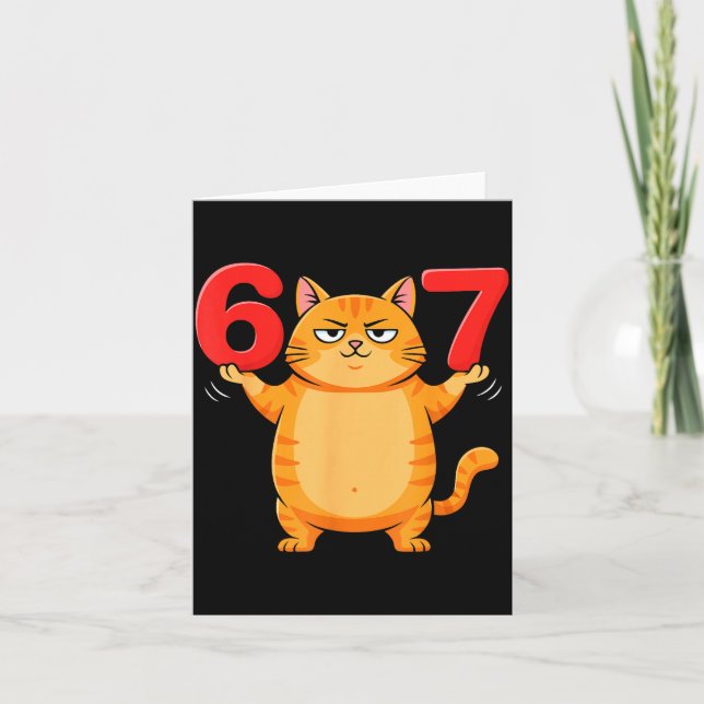 Tarjeta 67 Funny Cat Six Seven Meme Gen Z Alpha Humor Anim (Anverso)
