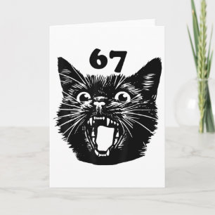 Tarjeta 67 Halloween Gato Negro Meme Brainrot Seis Siete C