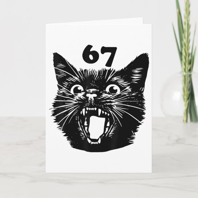 Tarjeta 67 Halloween Gato Negro Meme Brainrot Seis Siete C (Anverso)