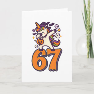 Tarjeta 67 Halloween Unicorn Brainrot Meme Six Seven Girl'