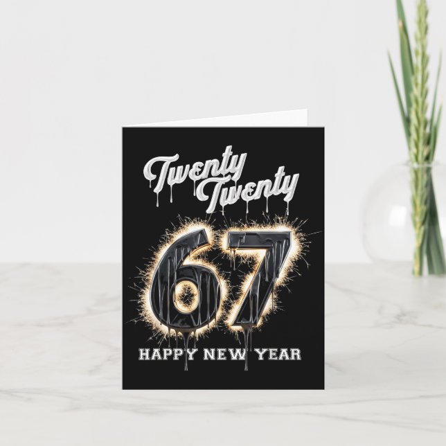 Tarjeta 67 Happy New Year's Eve Six Seven Funny 2026 Brain (Anverso)