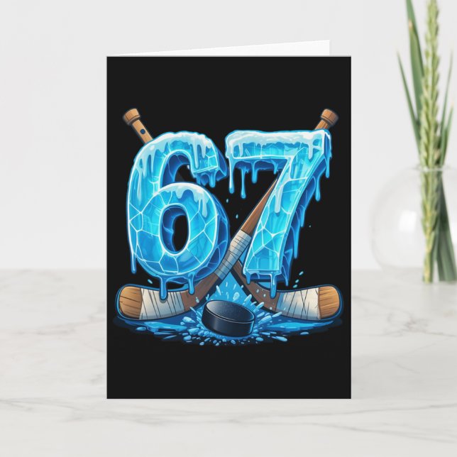 Tarjeta 67 Hockey Drip Number Funny Meme Style Six Seven  (Anverso)