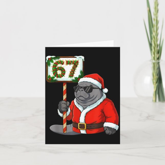 Tarjeta 67 Manatee Christmas Six Seven Meme Brainrot Manat (Anverso)