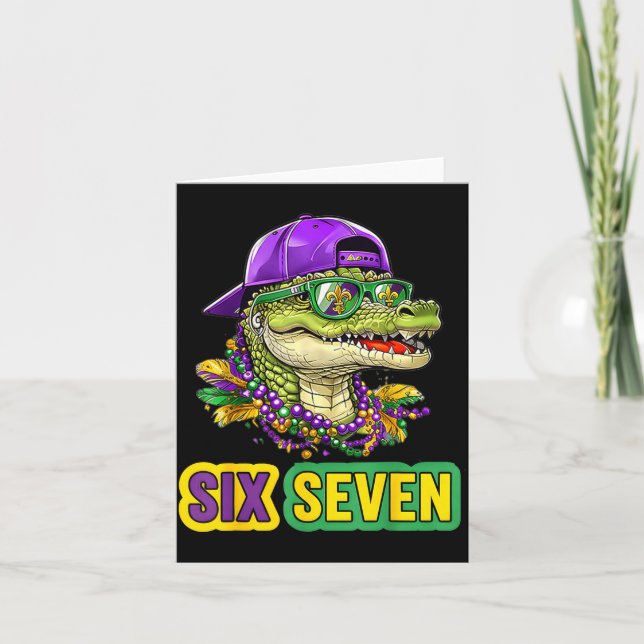 Tarjeta 67 Mardigator Alligator Mardi Gras Six Seven Funny (Anverso)