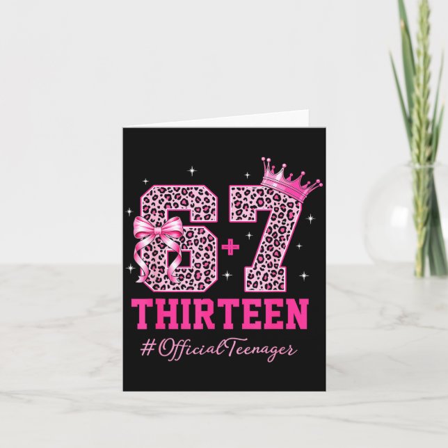 Tarjeta 67 Meme 13th Birthday Girl Leopard Nk Bow Cute Tee (Anverso)