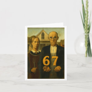 Tarjeta 67 Meme Arte American Gothic Seis Siete Gen Alpha 