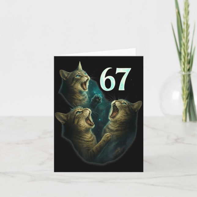 Tarjeta 67 Meme Cat Howling At 67 Funny 6 7  (Anverso)