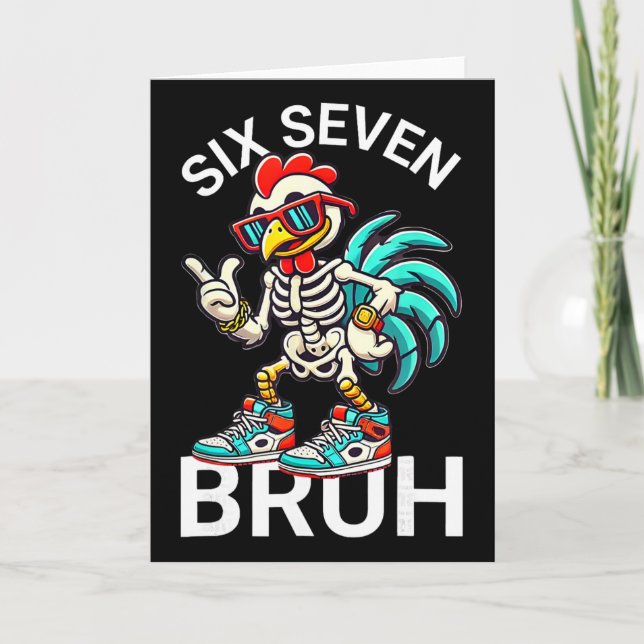 Tarjeta 67 Meme de Halloween 6 7 Esqueleto de Pollo Seis S (Anverso)