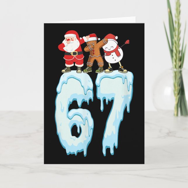 Tarjeta 67 Meme de Navidad 6 7 Números Seis Siete Divertid (Anverso)