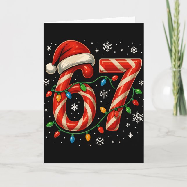 Tarjeta 67 Meme Divertido De Navidad Seis Siete Luces De N (Anverso)
