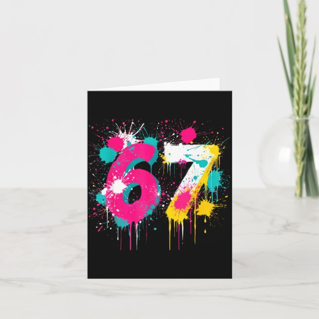 Tarjeta 67 Meme Drip Spray Paint Six Seven 80s Bright Colo (Anverso)