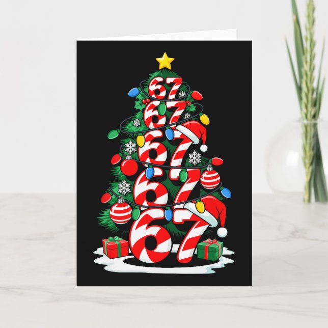 Tarjeta 67 Meme Funny Six Seven Christmas Tree Lights Xmas (Anverso)