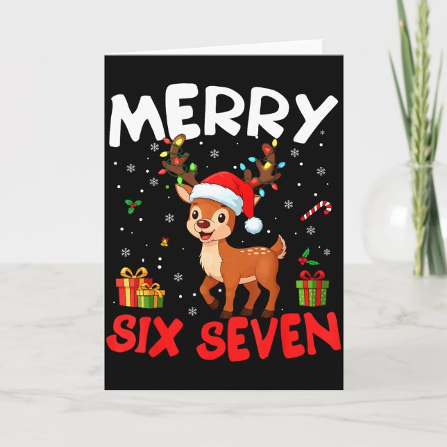 Tarjeta 67 Meme Merry Six Seven Reindeer Funny Christmas W (Anverso)